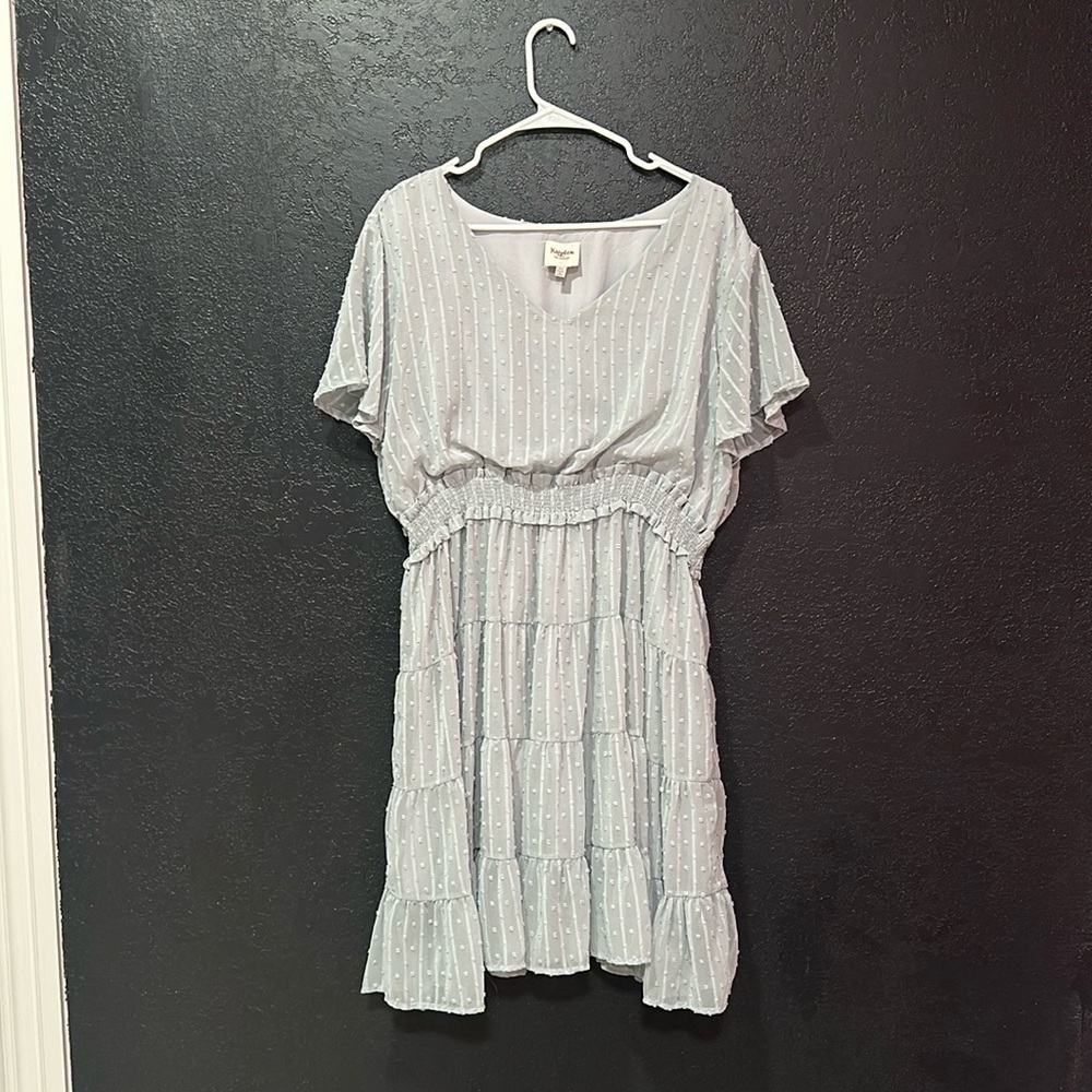 Hayden Plus Seafoam Smocked Waistline Woven Fabric Swiss Dot Lined Dress 2XL